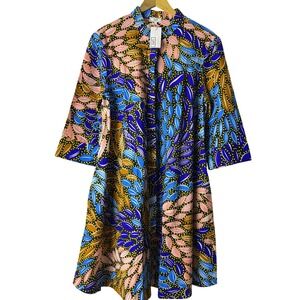 Zuri Kenya Skylark Shirt Dress Womens L Wax Print 100% Cotton Made in‎ Kenya